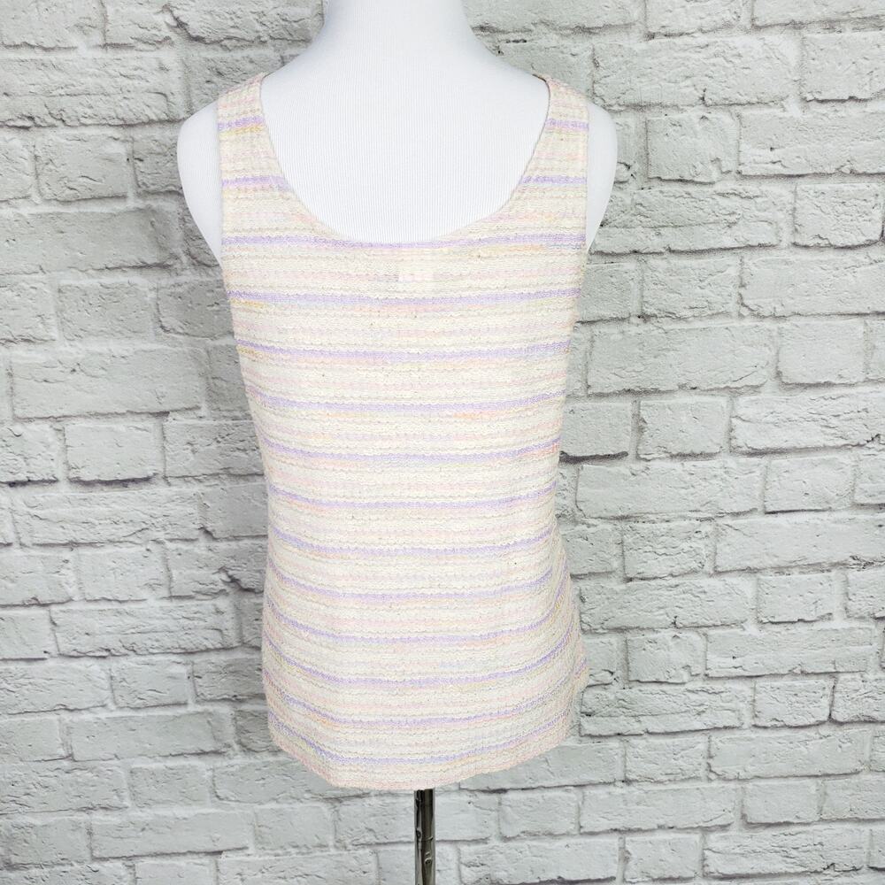 Vintage 70s Pastel Stripe Textured Sleeveless Scoop Neck Blouse Top Size L 1970s - Picture 2 of 13